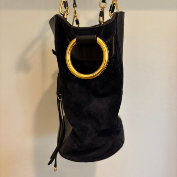 Chloé Myer Tote Bag - Black Leather and Navy Suede - Missing Crossbody Strap - Picture 4 of 14